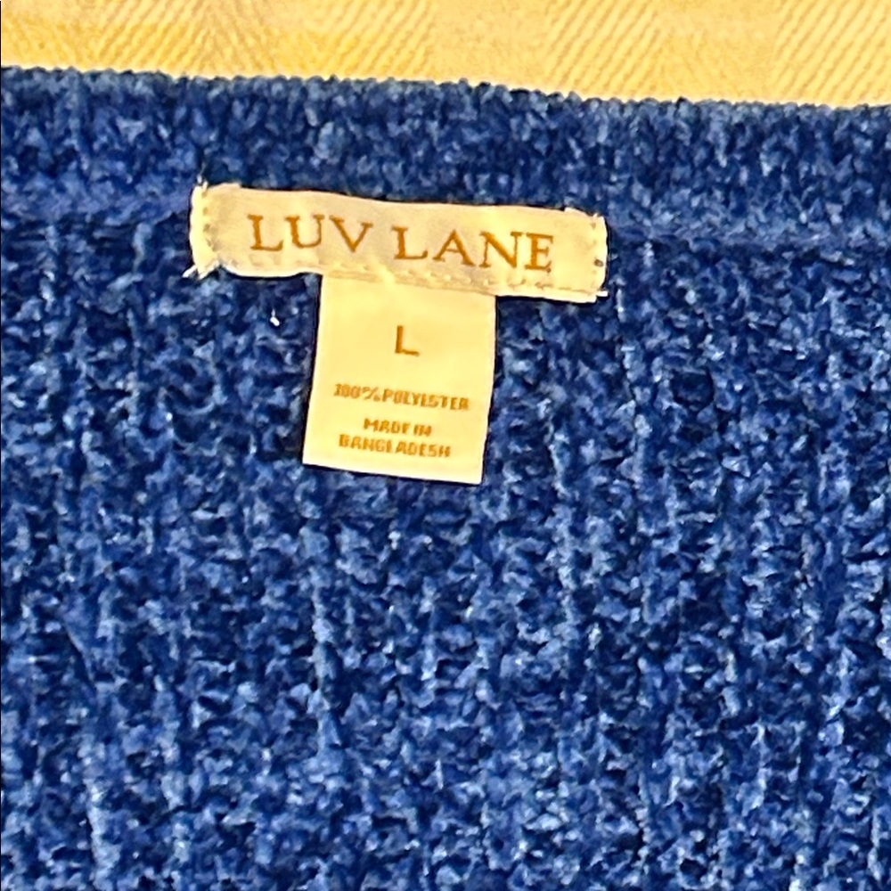 Luv Lane Women's Blue V-Neck Knit Sweater size L - Picture 2 of 5